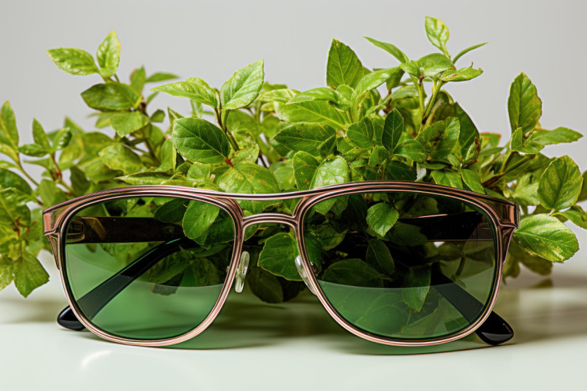 Sunglasses mirror the verdant beauty of leaves