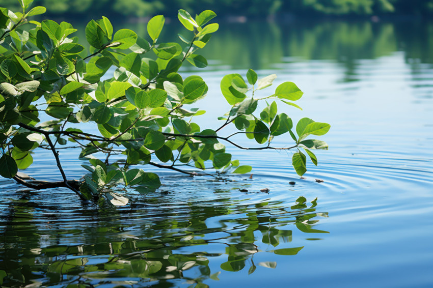 Green leaves on a peaceful water surface Green leaves on a peaceful water surface