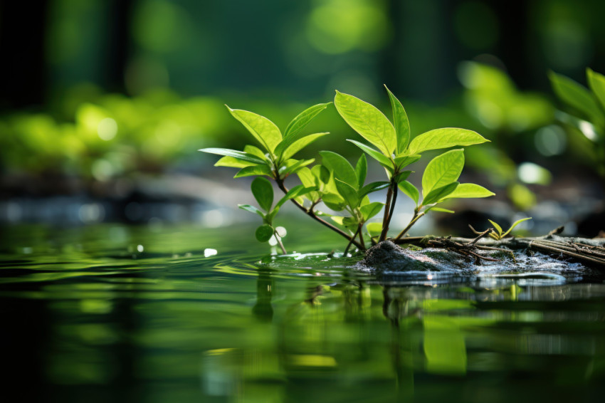 Green leaves in a calm water reflection Green leaves in a calm water reflection