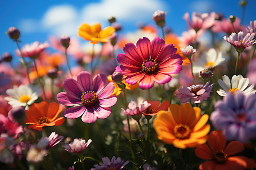 A lively meadow bursting with colorful blossoms under the sun A lively meadow bursting with colorful blossoms under the sun