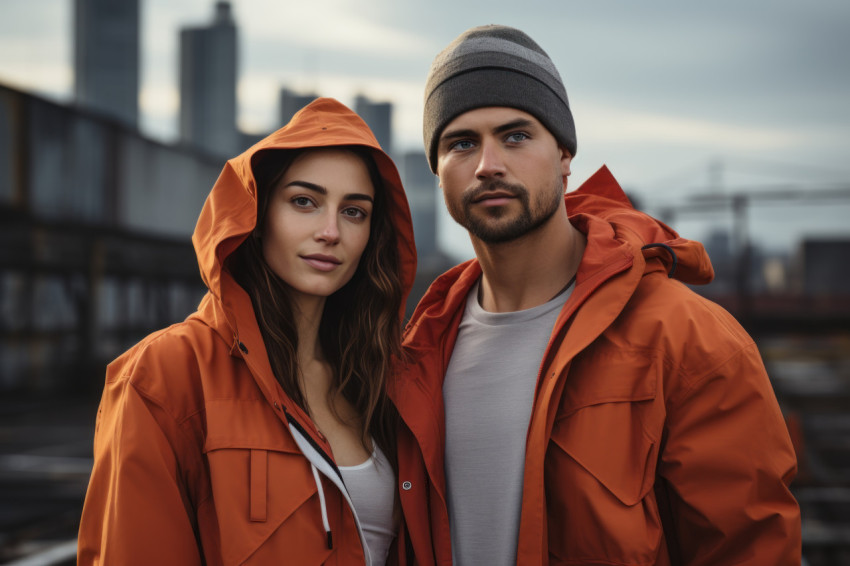 A fashionable couple on an industrial rooftop A fashionable couple on an industrial rooftop