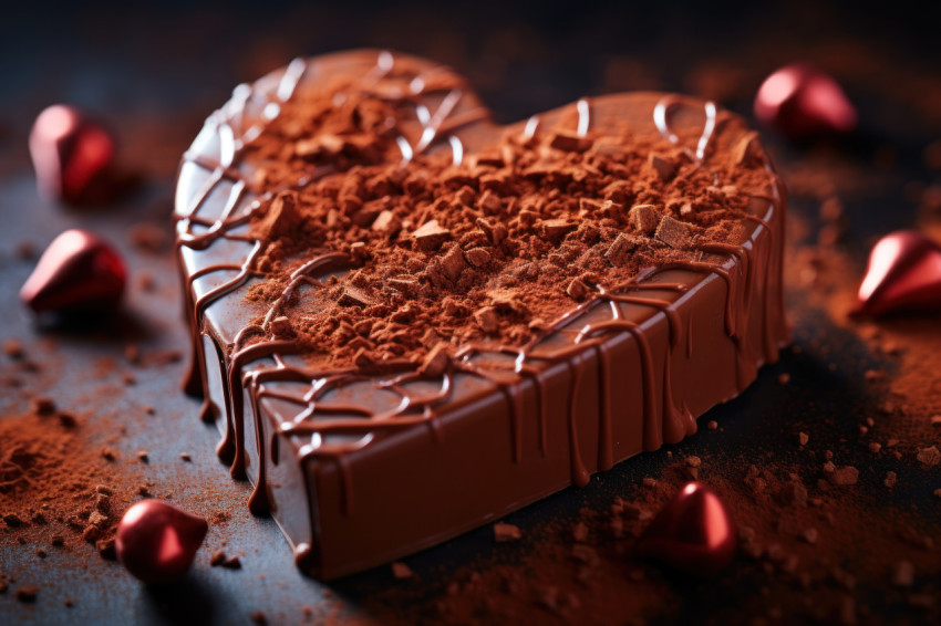 Close up of a heart shaped chocolate being savored Close up of a heart shaped chocolate being savored