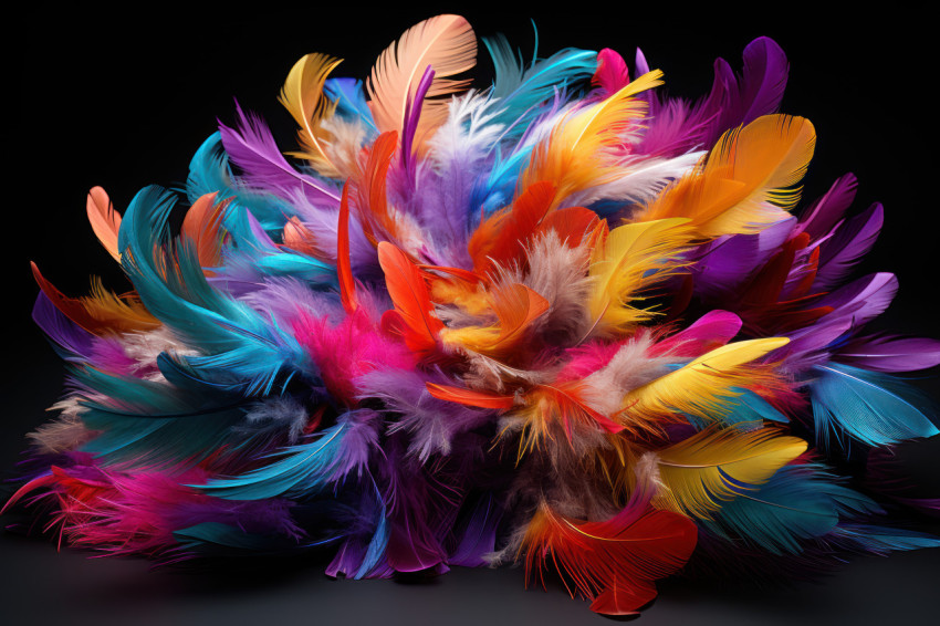 Floating colored feathers create an ethereal scene Floating colored feathers create an ethereal scene