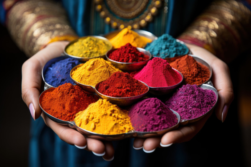 Hands presenting holis colorful palette