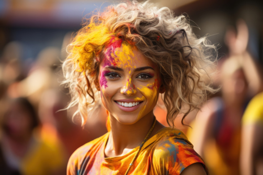 Charming young girl engulfed in festive paint Charming young girl engulfed in festive paint