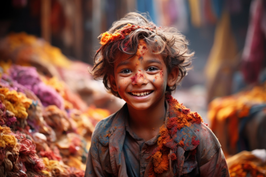 Happy smile shines in holi celebration Happy smile shines in holi celebration