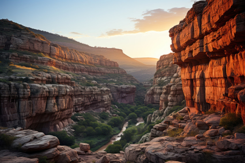 Canyon sunset illuminating the rocky landscape Canyon sunset illuminating the rocky landscape