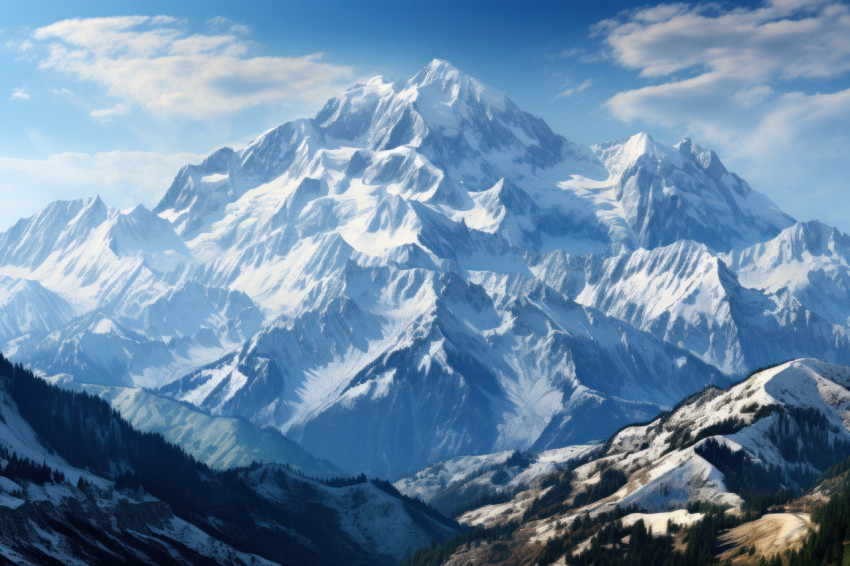 Sunrise casting hues on snowy mountains Sunrise casting hues on snowy mountains