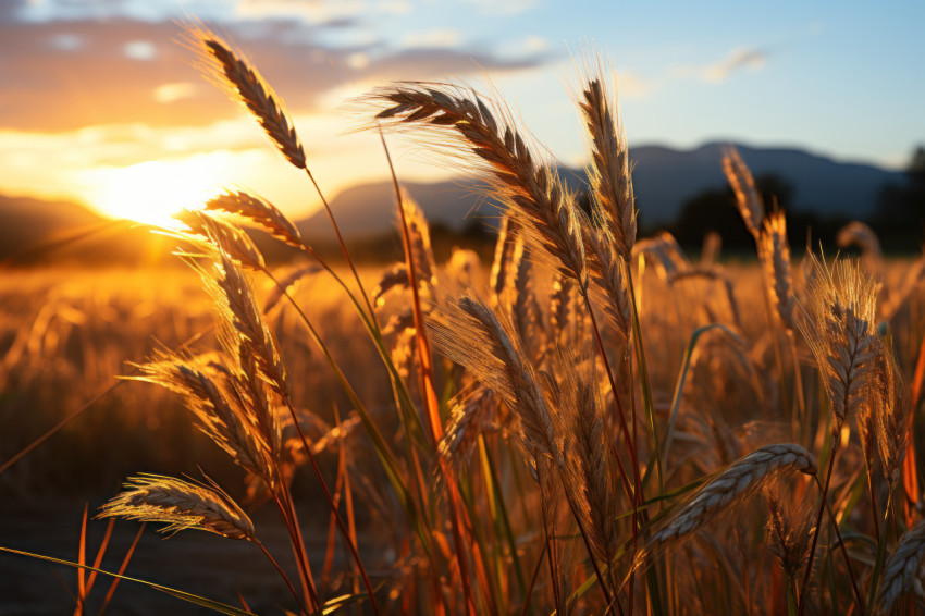 Sunset serenade golden crops in evening breeze Sunset serenade golden crops in evening breeze