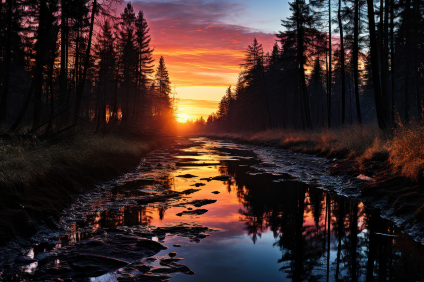 River of sunrise peaceful waters amidst morning colors River of sunrise peaceful waters amidst morning colors