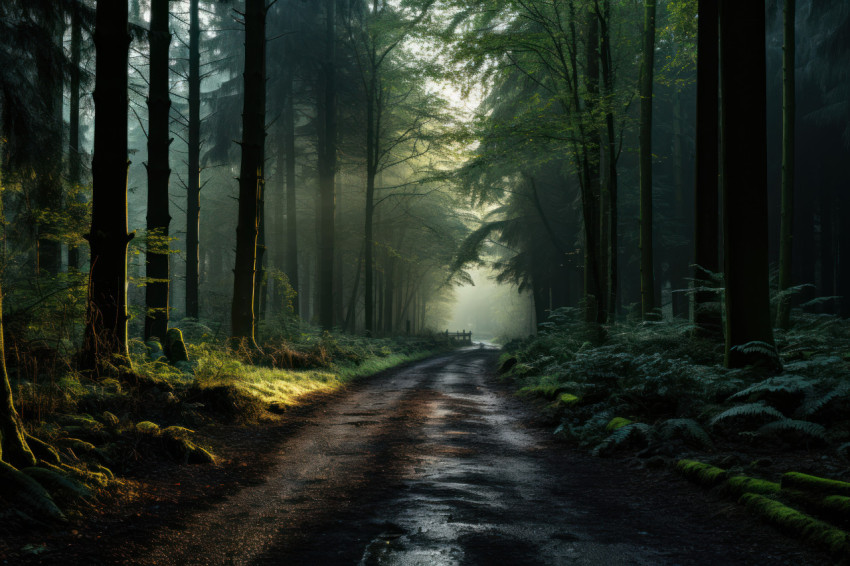 Sunrise soft dawn illuminating dense trees Sunrise soft dawn illuminating dense trees