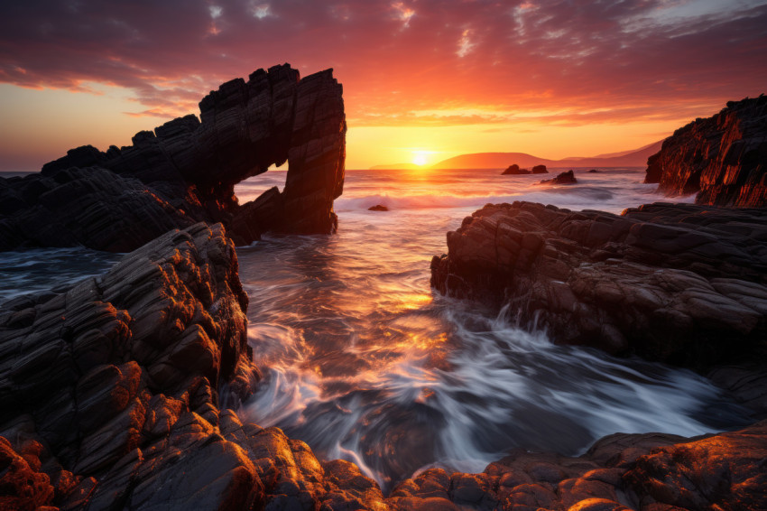 Coastal arch framing sunset beauty