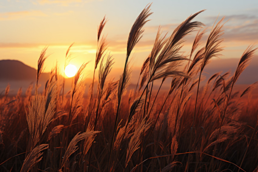 Sun awakening the prairie tall grass