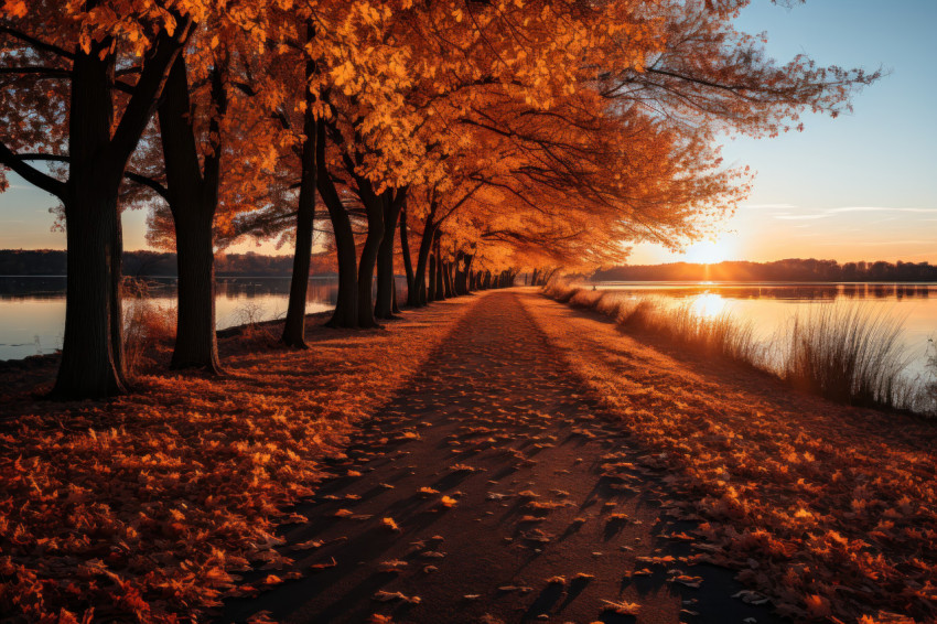 Long shadows amidst fiery foliage