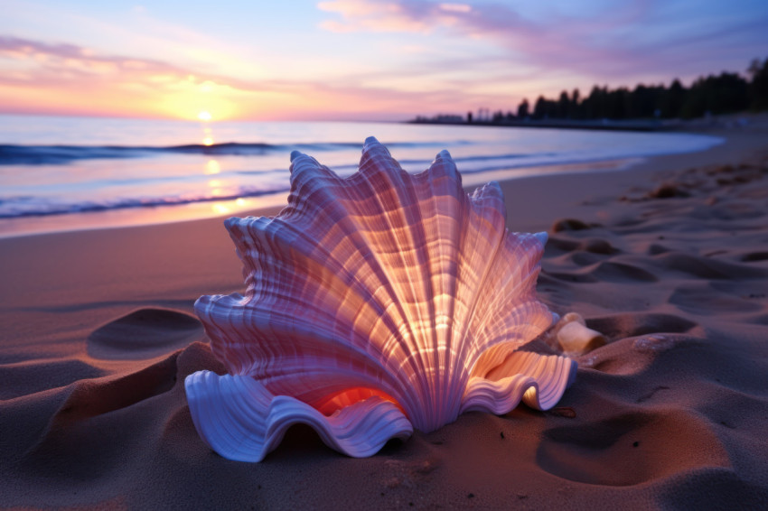 Tranquil sunset backdrop for seashell discovery