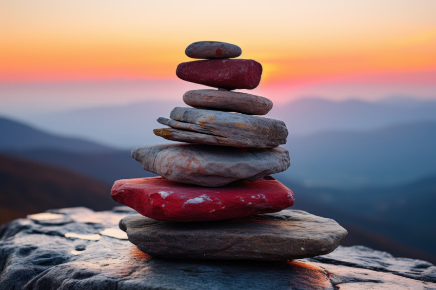Stones balanced on rocks at dawn Stones balanced on rocks at dawn