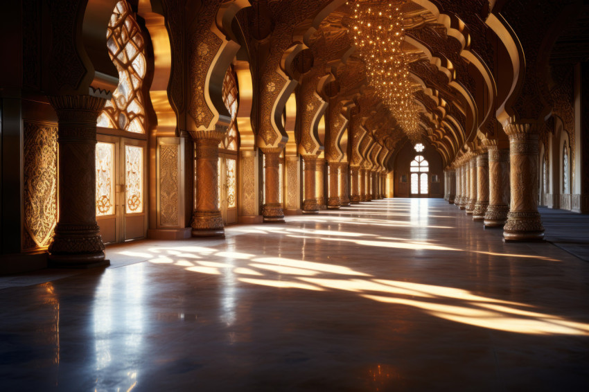 Mesmerizing sunrise at the mosque with radiant golden arches Mesmerizing sunrise at the mosque with radiant golden arches