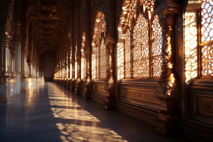 Sunlight caresses the intricate mosque facade Sunlight caresses the intricate mosque facade