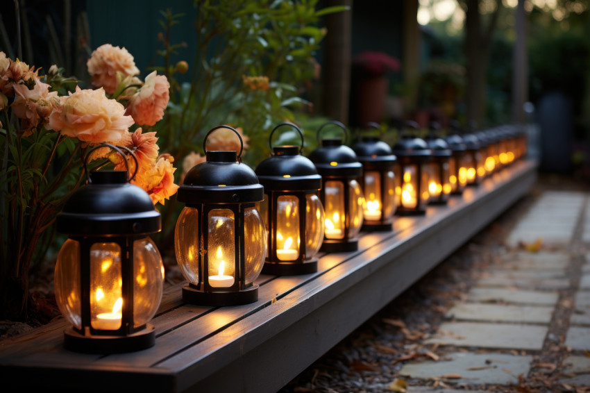 A visual story of a garden aglow with lanterns from dusk to dark