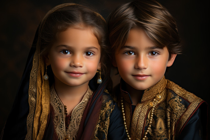 Siblings sharing a heartfelt moment in traditional attire