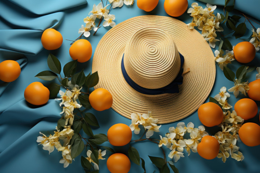 Varied summer accessories on a blue background Varied summer accessories on a blue background