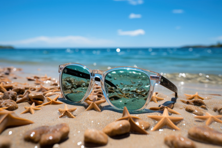 Sunglasses lounge with starfish in the background Sunglasses lounge with starfish in the background