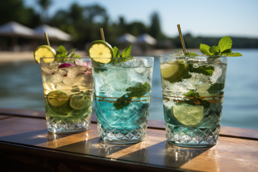 Cocktail table with cool blue and green water rings
