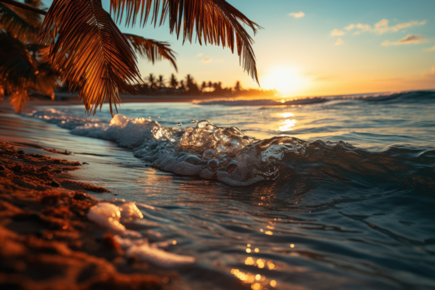 Ocean bliss surrounding palm tree in suns warm glow Ocean bliss surrounding palm tree in suns warm glow