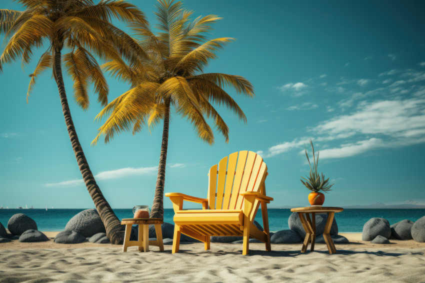 3d animated scene with palm tree and relaxing chair 3d animated scene with palm tree and relaxing chair