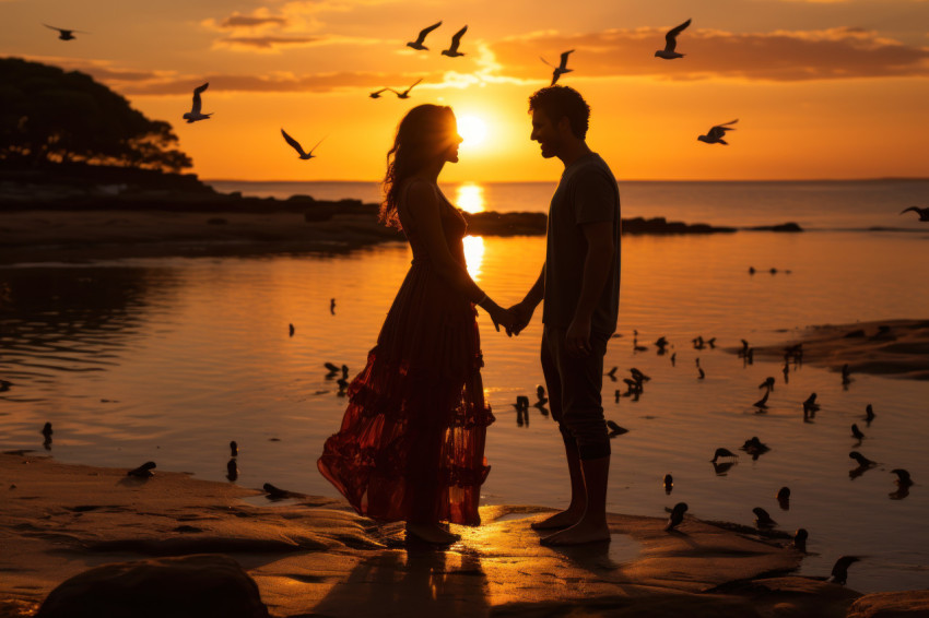 Conversations amidst the sunset glow by the seashore