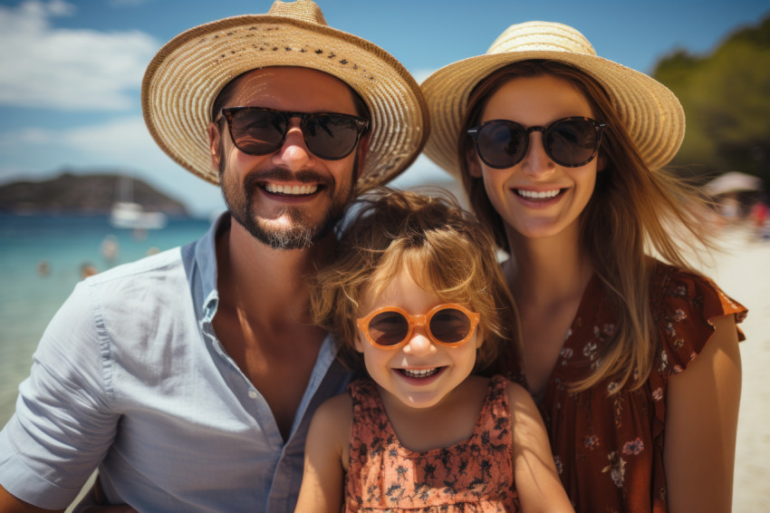 Happy family holding child aloft in a holiday celebration