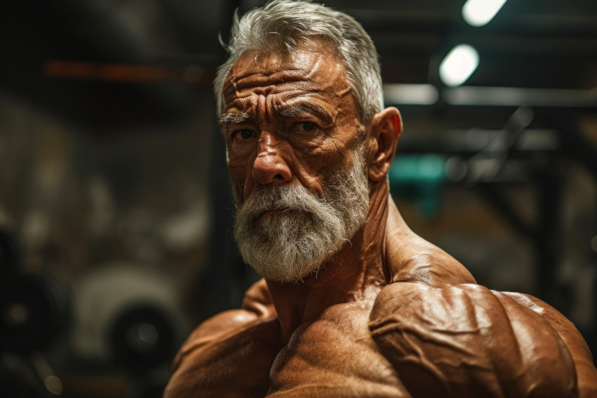 Elderly muscle man at gym Elderly muscle man at gym