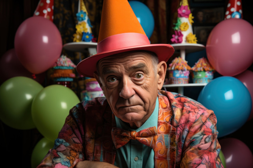 Older man wearing birthday hat in celebration Older man wearing birthday hat in celebration
