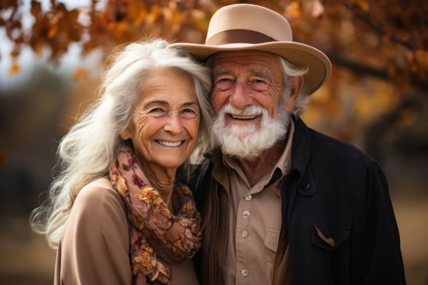 Smiling elderly couple enjoying autumn Smiling elderly couple enjoying autumn