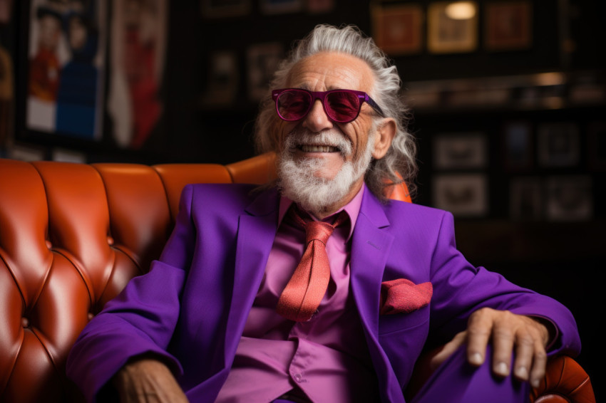 Aged man in refined purple suit Aged man in refined purple suit