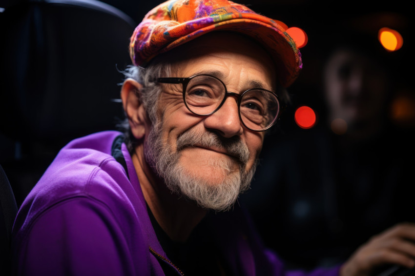 Old man in hat peering into the lens Old man in hat peering into the lens