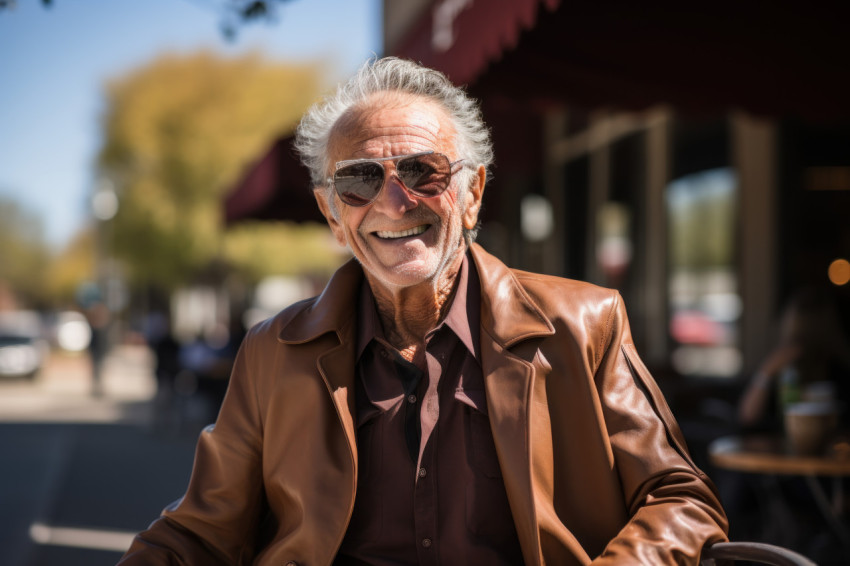 Older man exuding style in bourbon jacket Older man exuding style in bourbon jacket