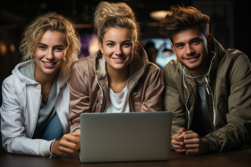 Group of young individuals sitting on a white canvas engrossed in using laptops for various activities