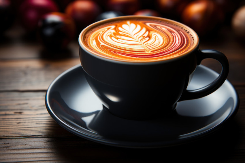 A cup of coffee on dark wooden surface A cup of coffee on dark wooden surface