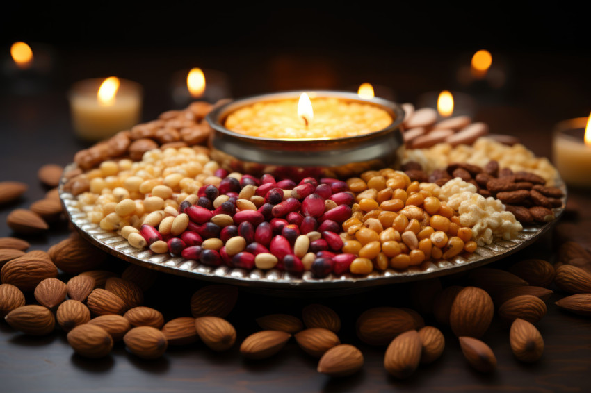 Celebration with a frame of nuts beautifully decorated for happy lohri festivities Celebration with a frame of nuts beautifully decorated for happy lohri festivities