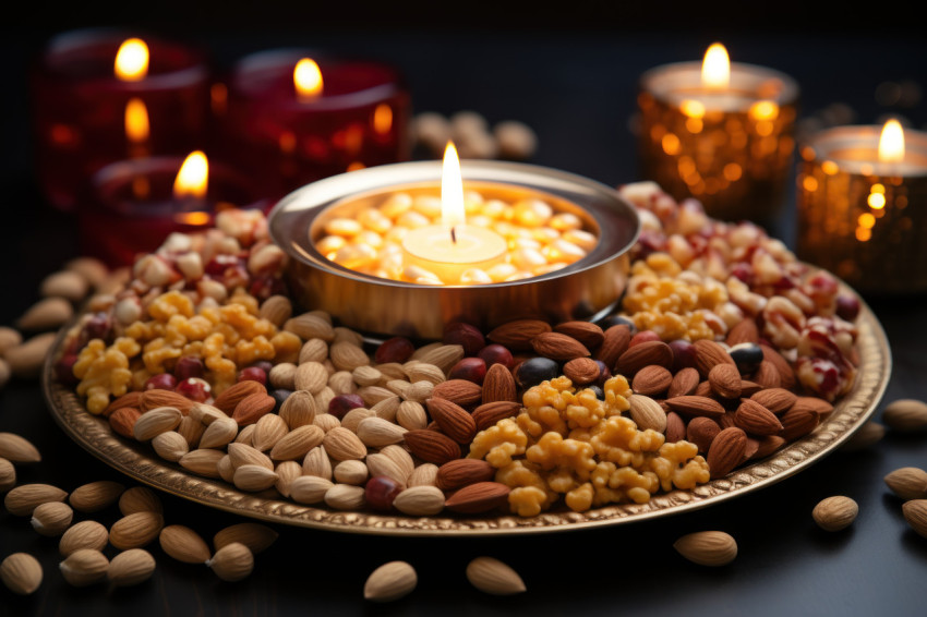 Lohri celebration with a frame crafted from nuts beautifully decorated for festive cheer Lohri celebration with a frame crafted from nuts beautifully decorated for festive cheer