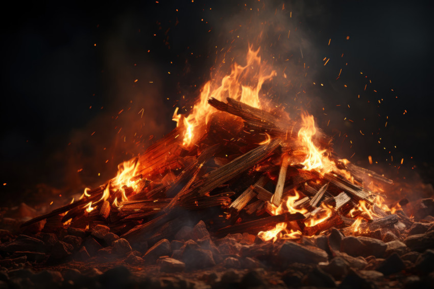 Fire created with sticks over a dark background Fire created with sticks over a dark background