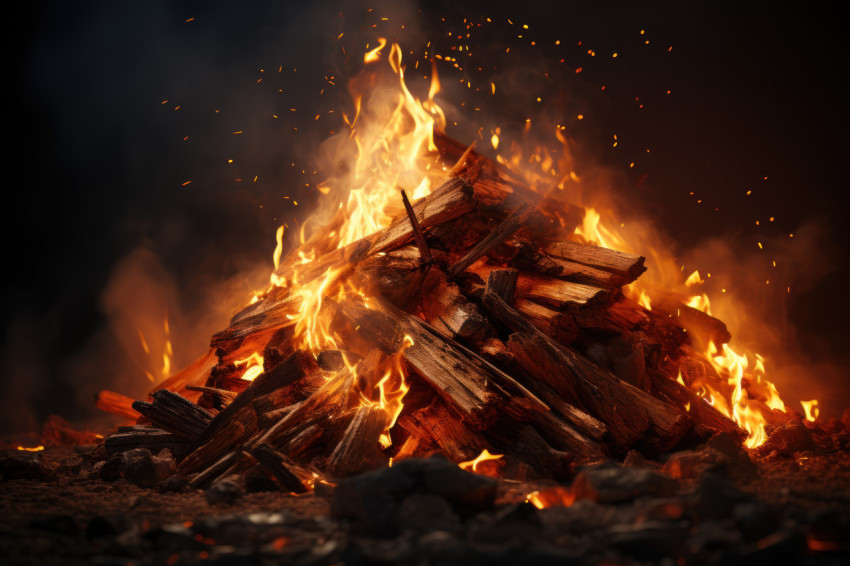 Fire created from sticks and over a dark background Fire created from sticks and over a dark background