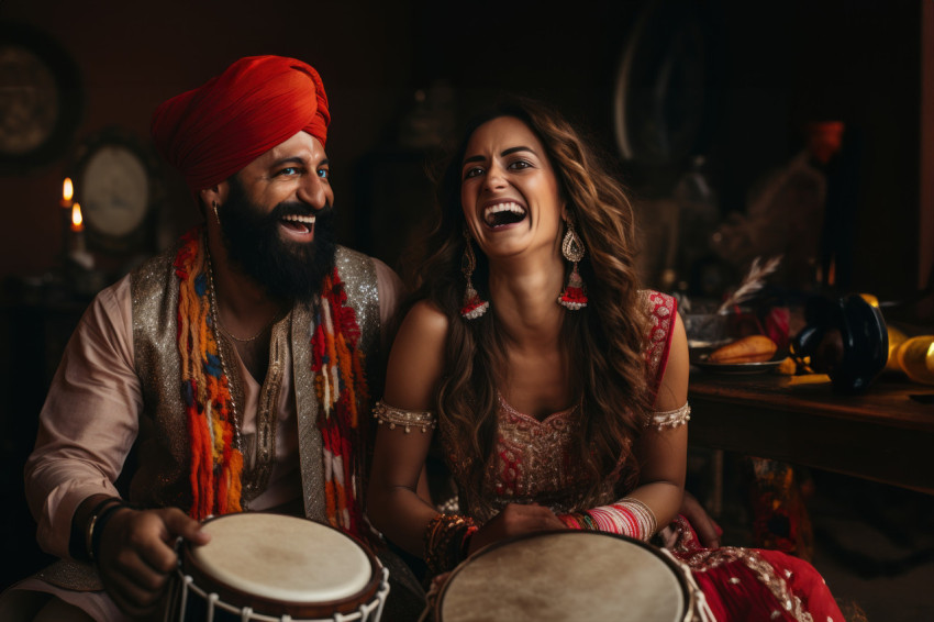 Man and woman in traditional dress with drums dancer Man and woman in traditional dress with drums dancer
