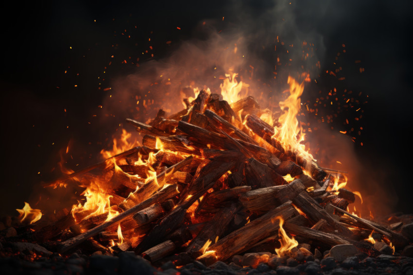 Fire made with sticks and branches over a dark background Fire made with sticks and branches over a dark background