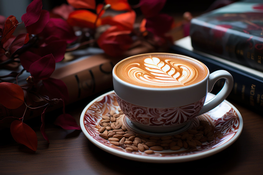 Coffee cup on table with books beside it Coffee cup on table with books beside it