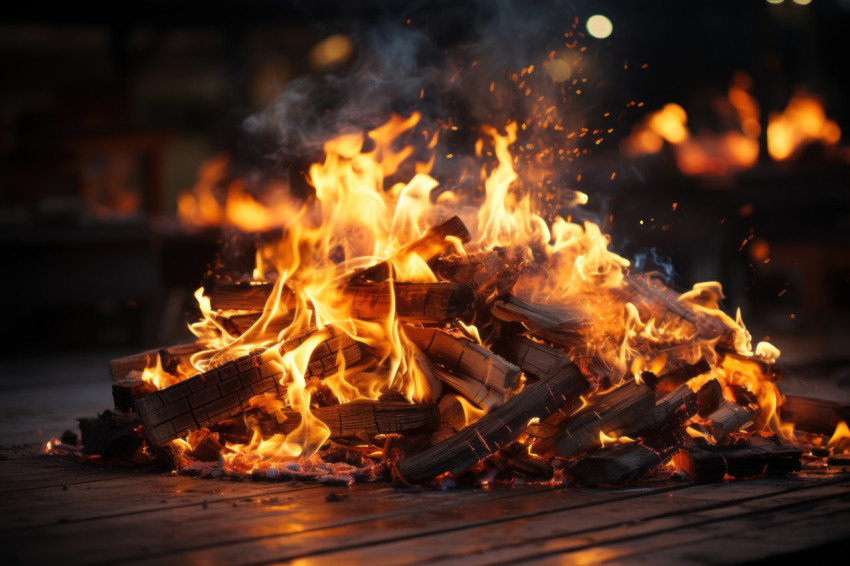 Bright bonfire blazing in the dark night flames dancing and warming the surroundings with a magical glow Bright bonfire blazing in the dark night flames dancing and warming the surroundings with a magical glow