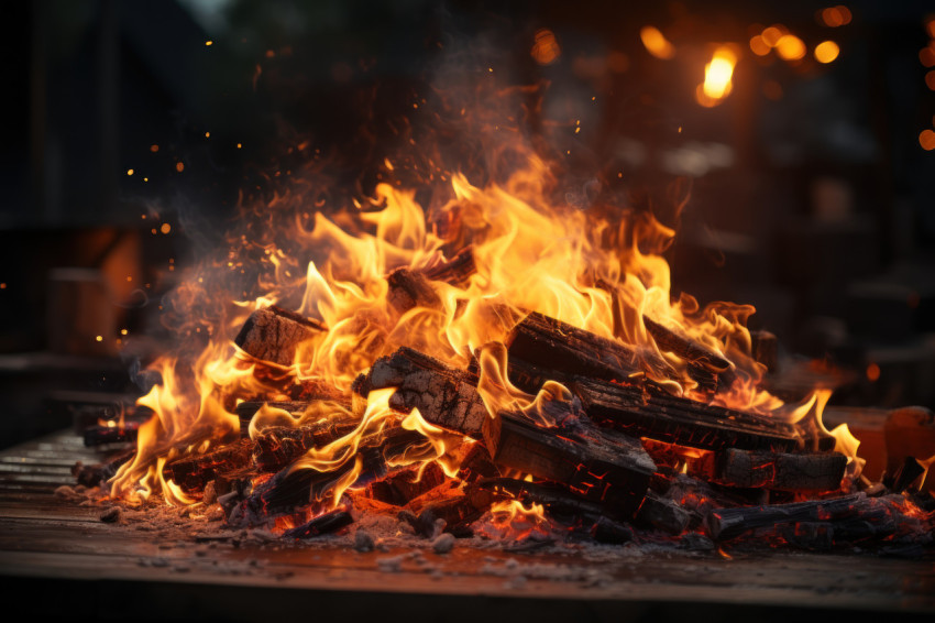Fiery bonfire blazing brightly in the dark night illuminating the surroundings with its warm glow and dancing flames Fiery bonfire blazing brightly in the dark night illuminating the surroundings with its warm glow and dancing flames