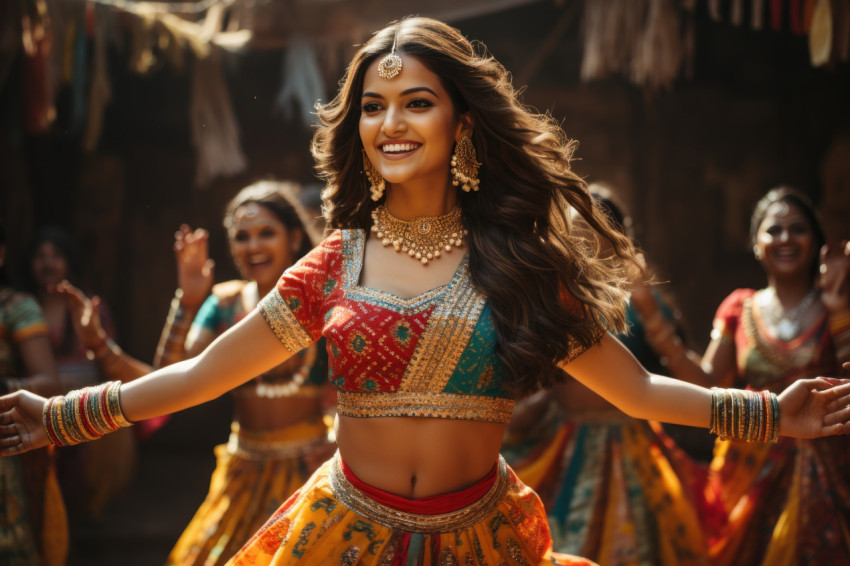 Woman gracefully performing traditional indian dance with vibrant attire and expressive movements Woman gracefully performing traditional indian dance with vibrant attire and expressive movements