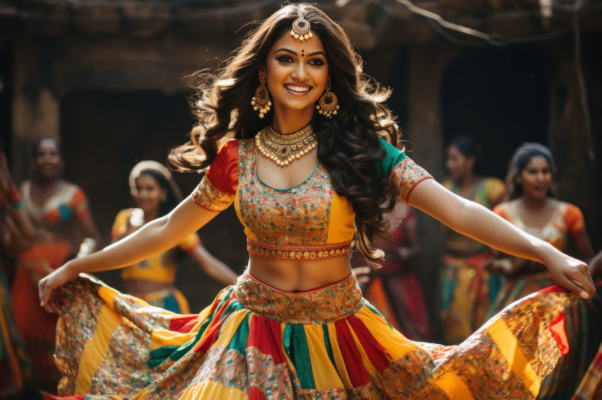 Woman performing captivating traditional indian dance with vibrant attire and graceful movements Woman performing captivating traditional indian dance with vibrant attire and graceful movements